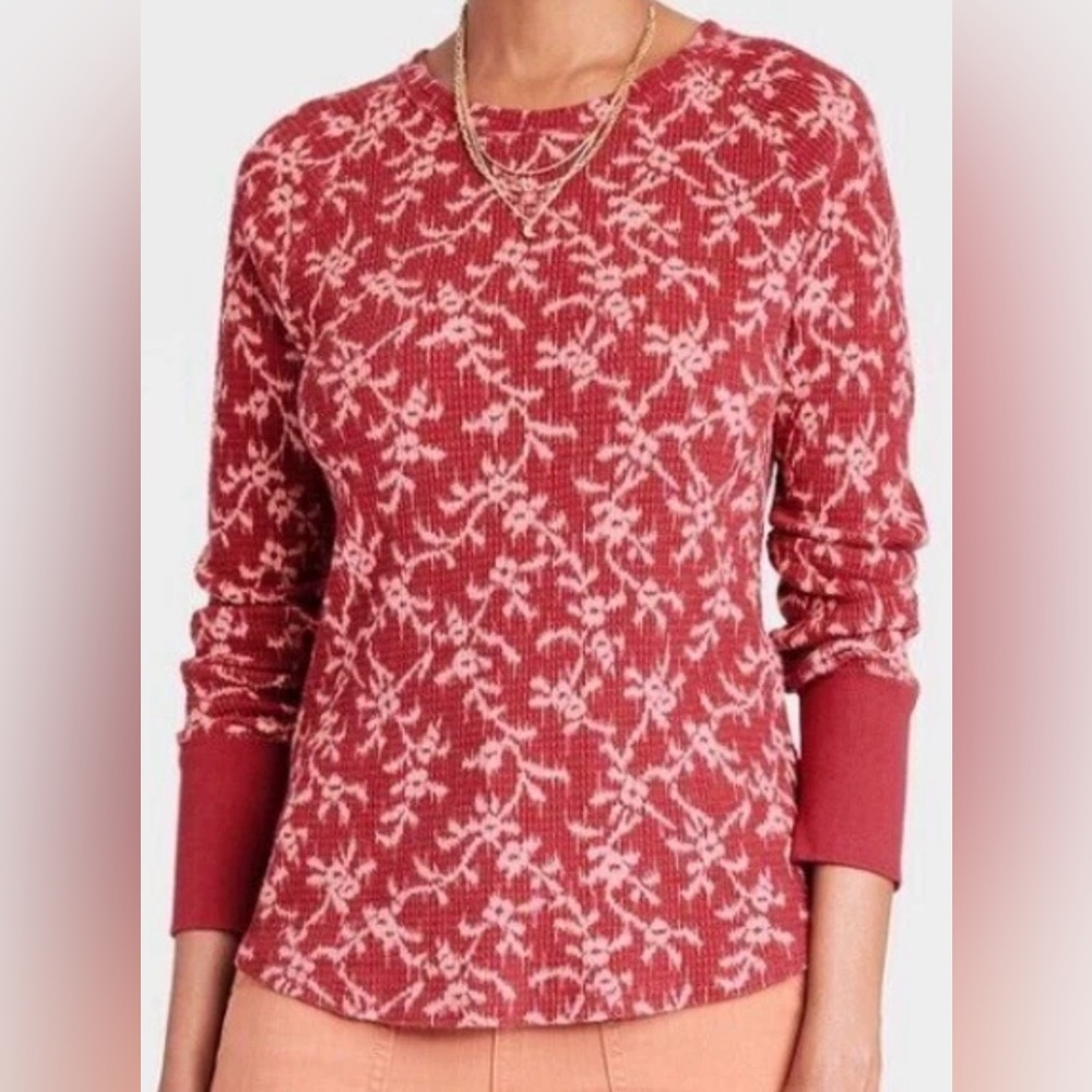 Knox Rose Women's Red and Pink Floral Long Sleeve Top - Picture 1 of 6